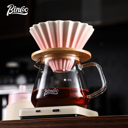 BINCOO Pink Pour-Over Coffee Set Glass Sharing Pot Set with Ceramic Filter Cup and Coffee Grinder Coffee Equipment Set