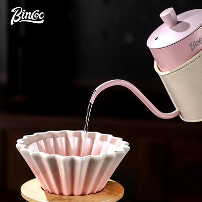 BINCOO Pink Pour-Over Coffee Set Glass Sharing Pot Set with Ceramic Filter Cup and Coffee Grinder Coffee Equipment Set