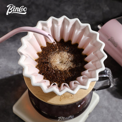 BINCOO Pink Pour-Over Coffee Set Glass Sharing Pot Set with Ceramic Filter Cup and Coffee Grinder Coffee Equipment Set
