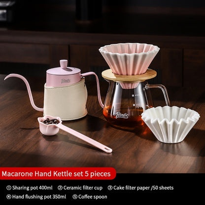 BINCOO Pink Pour-Over Coffee Set Glass Sharing Pot Set with Ceramic Filter Cup and Coffee Grinder Coffee Equipment Set