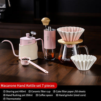 BINCOO Pink Pour-Over Coffee Set Glass Sharing Pot Set with Ceramic Filter Cup and Coffee Grinder Coffee Equipment Set