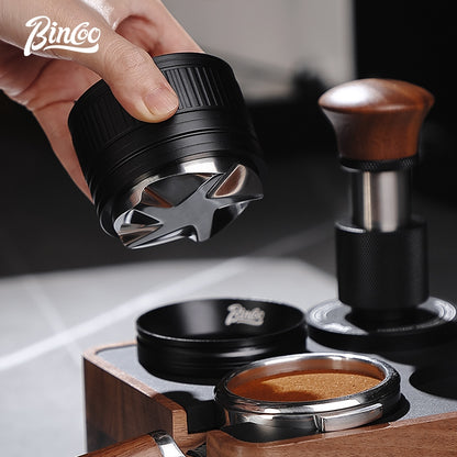 BINCOO Coffee Walnut Powder Press Base Five-Paddle Powder Applicator Constant-Force Powder Hammer Set 51MM/58MM Universal