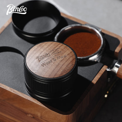 BINCOO Coffee Walnut Powder Press Base Five-Paddle Powder Applicator Constant-Force Powder Hammer Set 51MM/58MM Universal