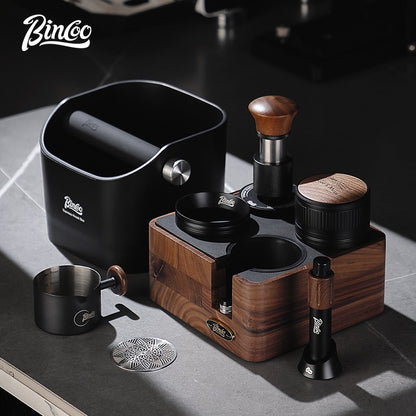 BINCOO Coffee Walnut Powder Press Base Five-Paddle Powder Applicator Constant-Force Powder Hammer Set 51MM/58MM Universal