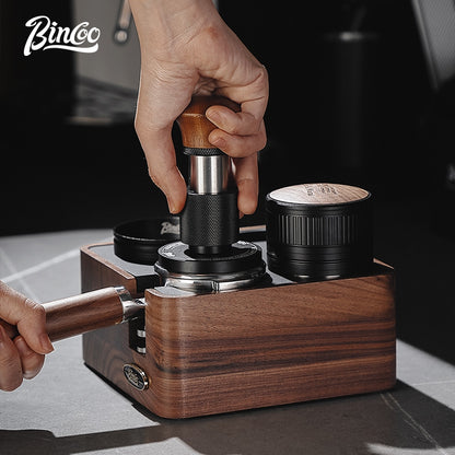 BINCOO Coffee Walnut Powder Press Base Five-Paddle Powder Applicator Constant-Force Powder Hammer Set 51MM/58MM Universal