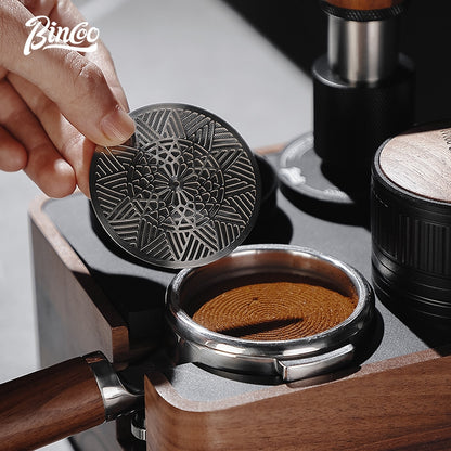 BINCOO Coffee Walnut Powder Press Base Five-Paddle Powder Applicator Constant-Force Powder Hammer Set 51MM/58MM Universal