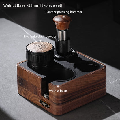 BINCOO Coffee Walnut Powder Press Base Five-Paddle Powder Applicator Constant-Force Powder Hammer Set 51MM/58MM Universal