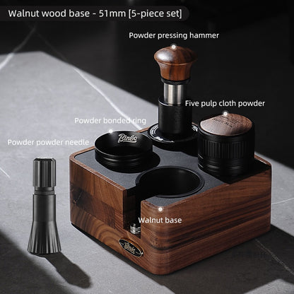 BINCOO Coffee Walnut Powder Press Base Five-Paddle Powder Applicator Constant-Force Powder Hammer Set 51MM/58MM Universal