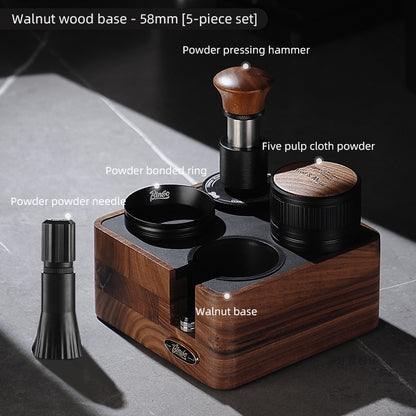 BINCOO Coffee Walnut Powder Press Base Five-Paddle Powder Applicator Constant-Force Powder Hammer Set 51MM/58MM Universal
