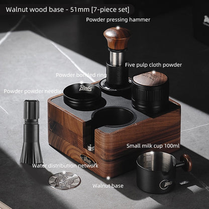 BINCOO Coffee Walnut Powder Press Base Five-Paddle Powder Applicator Constant-Force Powder Hammer Set 51MM/58MM Universal