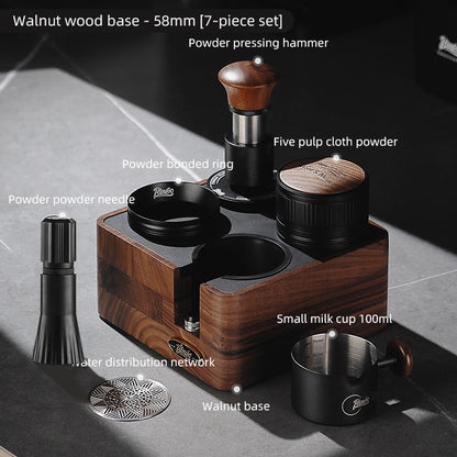 BINCOO Coffee Walnut Powder Press Base Five-Paddle Powder Applicator Constant-Force Powder Hammer Set 51MM/58MM Universal