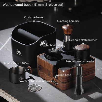 BINCOO Coffee Walnut Powder Press Base Five-Paddle Powder Applicator Constant-Force Powder Hammer Set 51MM/58MM Universal
