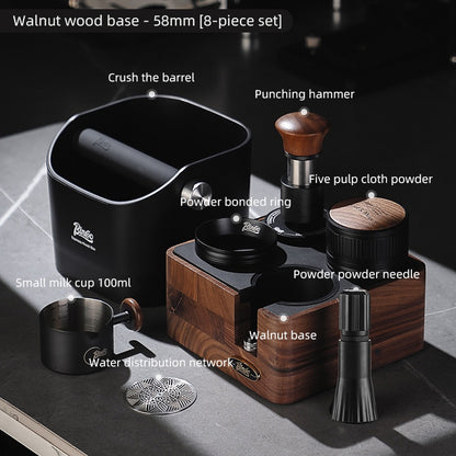 BINCOO Coffee Walnut Powder Press Base Five-Paddle Powder Applicator Constant-Force Powder Hammer Set 51MM/58MM Universal