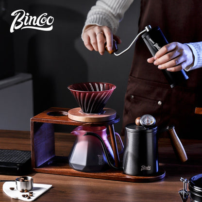 BINCOO Hand Brewing Solid Wood Bracket Coffee Set Household Small Pour-Over Coffee Stand Set with Manual Grinder