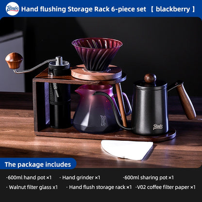 BINCOO Hand Brewing Solid Wood Bracket Coffee Set Household Small Pour-Over Coffee Stand Set with Manual Grinder