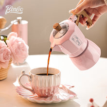 BINCOO Cherry Blossom Pink Moka Pot Dual-Valve Coffee Pot Set Compact Home Coffee Maker with Electric Ceramic Stove 2Cups/4Cups