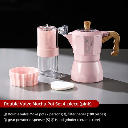BINCOO Cherry Blossom Pink Moka Pot Dual-Valve Coffee Pot Set Compact Home Coffee Maker with Electric Ceramic Stove 2Cups/4Cups