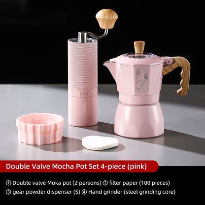 BINCOO Cherry Blossom Pink Moka Pot Dual-Valve Coffee Pot Set Compact Home Coffee Maker with Electric Ceramic Stove 2Cups/4Cups