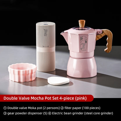 BINCOO Cherry Blossom Pink Moka Pot Dual-Valve Coffee Pot Set Compact Home Coffee Maker with Electric Ceramic Stove 2Cups/4Cups