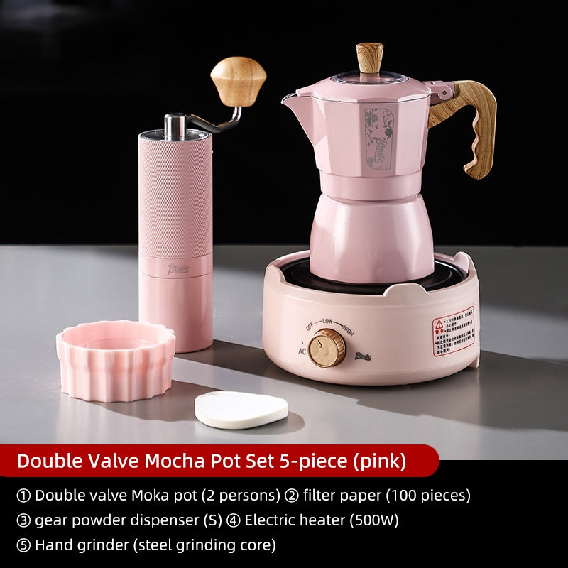 BINCOO Cherry Blossom Pink Moka Pot Dual-Valve Coffee Pot Set