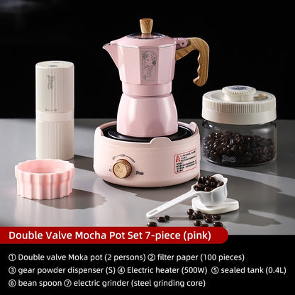 BINCOO Cherry Blossom Pink Moka Pot Dual-Valve Coffee Pot Set Compact Home Coffee Maker with Electric Ceramic Stove 2Cups/4Cups