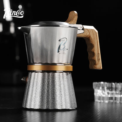 BINCOO Three-Valve 316 Stainless Steel Moka Pot Home Use Stovetop Coffee Maker Set Italian Espresso Pot with Grinder Set 2Cups