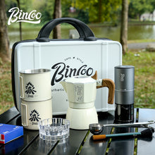 BINCOO Double-Valve Moka Pot Set Italian Espresso Maker with Manual Grinder Ideal for Outdoor Camping Includes Portable Storage Case 2Cups