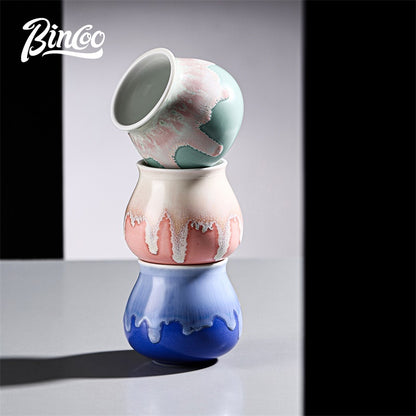 BINCOO Ceramic Latte American Coffee Mug Glaze-Flow Tasting Cup Pour-Over Espresso Cup 175ML