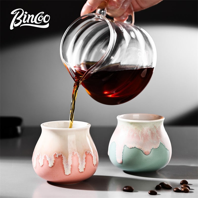 BINCOO Ceramic Latte American Coffee Mug Glaze-Flow Tasting Cup Pour-Over Espresso Cup 175ML