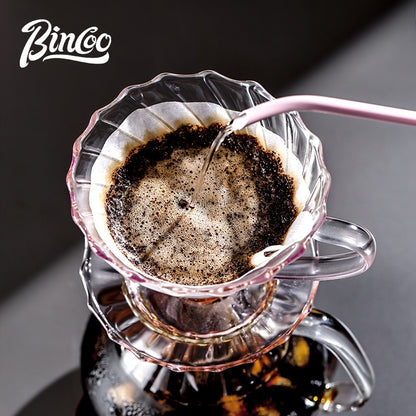 BINCOO Pink V60 Coffee Filter Cup High Borosilicate Glass Heat-Resistant Hand Brewing Coffee Sharing Pot Pour-Over Coffee Brewing Set 500ML/650ML