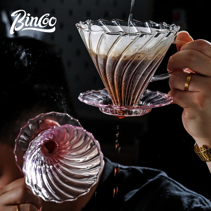 BINCOO Pink V60 Coffee Filter Cup High Borosilicate Glass Heat-Resistant Hand Brewing Coffee Sharing Pot Pour-Over Coffee Brewing Set 500ML/650ML