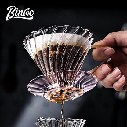 BINCOO Pink V60 Coffee Filter Cup High Borosilicate Glass Heat-Resistant Hand Brewing Coffee Sharing Pot Pour-Over Coffee Brewing Set 500ML/650ML