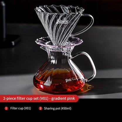 BINCOO Pink V60 Coffee Filter Cup High Borosilicate Glass Heat-Resistant Hand Brewing Coffee Sharing Pot Pour-Over Coffee Brewing Set 500ML/650ML