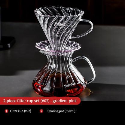 BINCOO Pink V60 Coffee Filter Cup High Borosilicate Glass Heat-Resistant Hand Brewing Coffee Sharing Pot Pour-Over Coffee Brewing Set 500ML/650ML