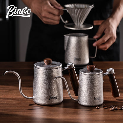 BINCOO Pure Titanium Hand Brewing Kettle Compact Portable Coffee Kettle Long Spout Narrow Mouth Kettle Coffee Pour-Over Brewing Set 350ML/600ML