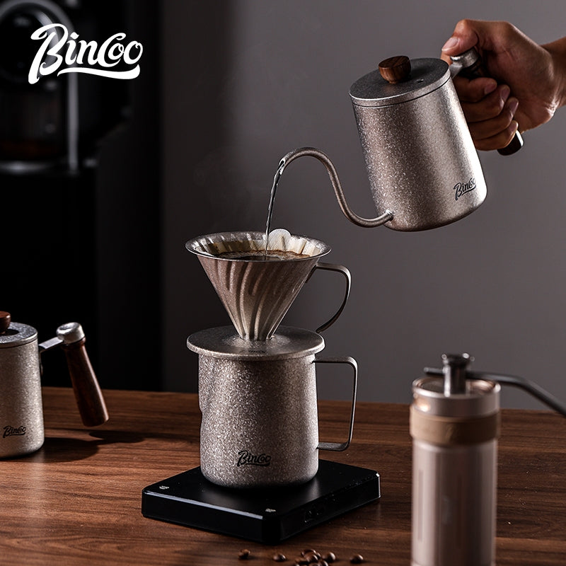 BINCOO Pure Titanium Hand Brewing Kettle Compact Portable Coffee Kettle Long Spout Narrow Mouth Kettle Coffee Pour-Over Brewing Set 350ML/600ML