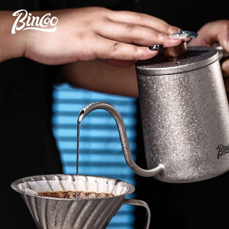 BINCOO Pure Titanium Hand Brewing Kettle Compact Portable Coffee Kettle Long Spout Narrow Mouth Kettle Coffee Pour-Over Brewing Set 350ML/600ML