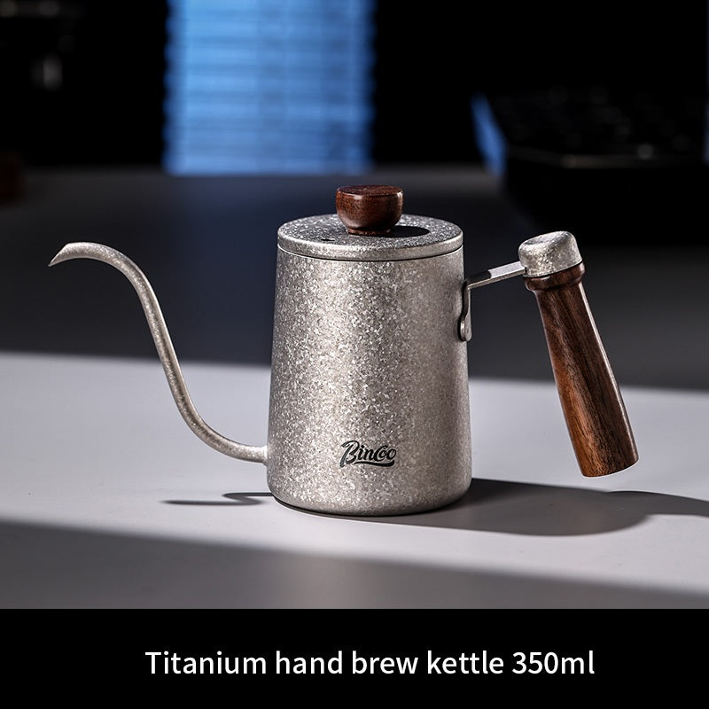 BINCOO Pure Titanium Hand Brewing Kettle Compact Portable Coffee Kettle Long Spout Narrow Mouth Kettle Coffee Pour-Over Brewing Set 350ML/600ML