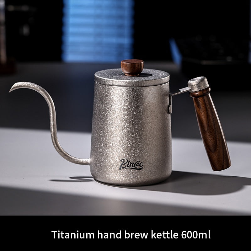 BINCOO Pure Titanium Hand Brewing Kettle Compact Portable Coffee Kettle Long Spout Narrow Mouth Kettle Coffee Pour-Over Brewing Set 350ML/600ML