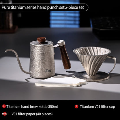 BINCOO Pure Titanium Hand Brewing Kettle Compact Portable Coffee Kettle Long Spout Narrow Mouth Kettle Coffee Pour-Over Brewing Set 350ML/600ML