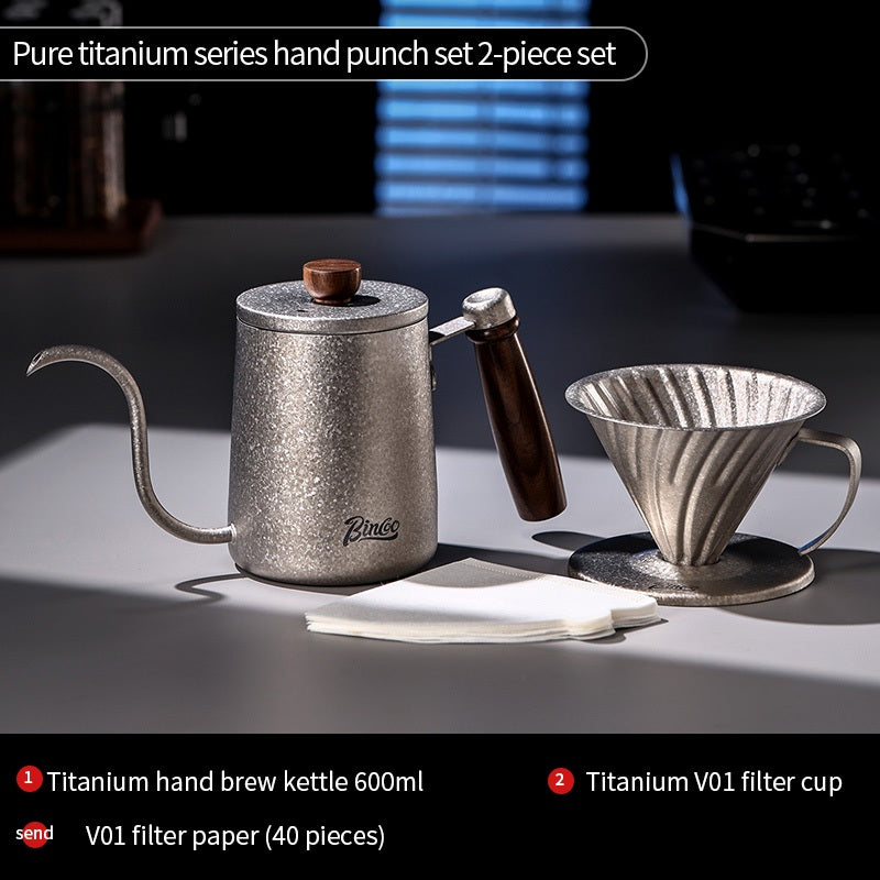 BINCOO Pure Titanium Hand Brewing Kettle Compact Portable Coffee Kettle Long Spout Narrow Mouth Kettle Coffee Pour-Over Brewing Set 350ML/600ML
