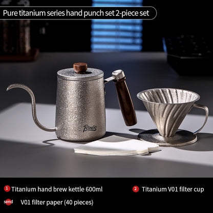 BINCOO Pure Titanium Hand Brewing Kettle Compact Portable Coffee Kettle Long Spout Narrow Mouth Kettle Coffee Pour-Over Brewing Set 350ML/600ML