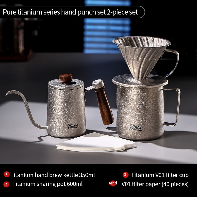 BINCOO Pure Titanium Hand Brewing Kettle Compact Portable Coffee Kettle Long Spout Narrow Mouth Kettle Coffee Pour-Over Brewing Set 350ML/600ML