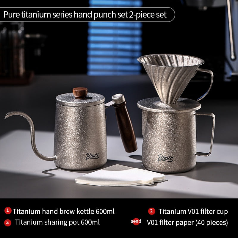 BINCOO Pure Titanium Hand Brewing Kettle Compact Portable Coffee Kettle Long Spout Narrow Mouth Kettle Coffee Pour-Over Brewing Set 350ML/600ML