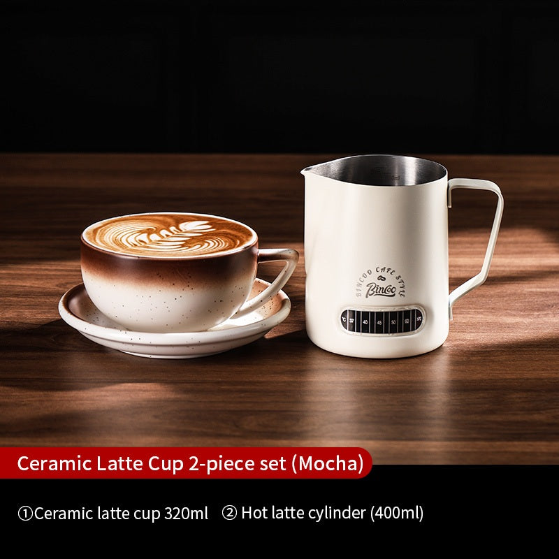 BINCOO Ceramic Cup Coffee Mug Professional Latte Art Cup Embossed Mug Tasting Cup with Milk Frother