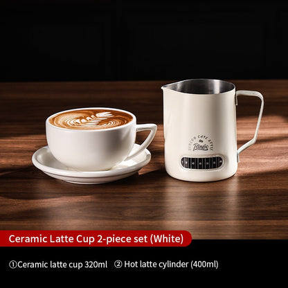 BINCOO Ceramic Cup Coffee Mug Professional Latte Art Cup Embossed Mug Tasting Cup with Milk Frother