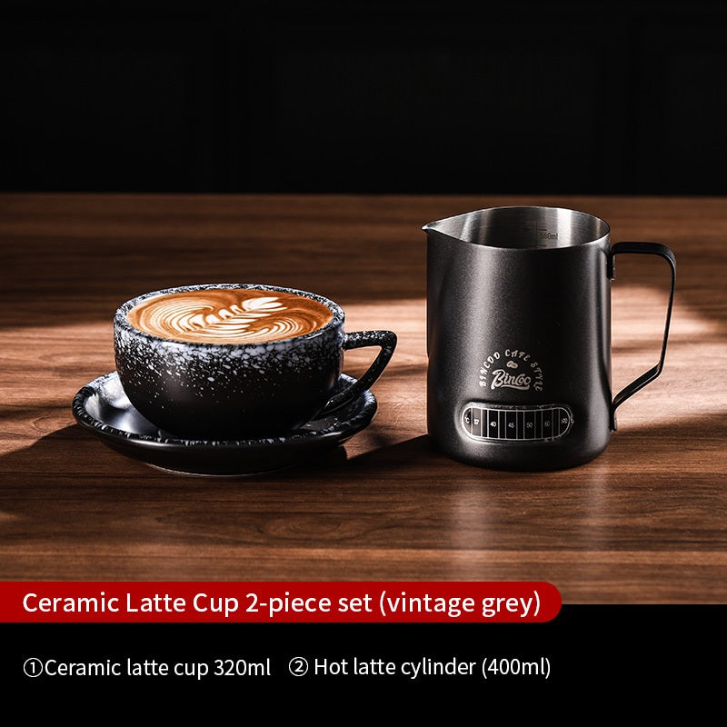 BINCOO Ceramic Cup Coffee Mug Professional Latte Art Cup Embossed Mug Tasting Cup with Milk Frother