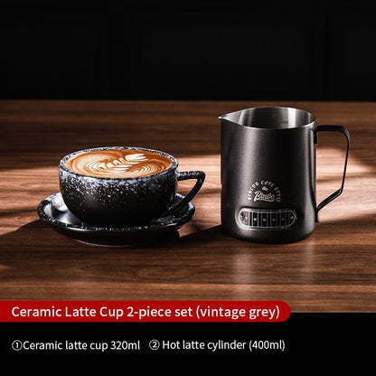 BINCOO Ceramic Cup Coffee Mug Professional Latte Art Cup Embossed Mug Tasting Cup with Milk Frother