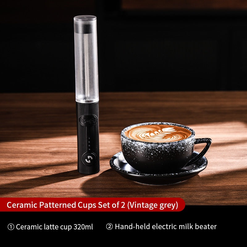 BINCOO Ceramic Cup Coffee Mug Professional Latte Art Cup Embossed Mug Tasting Cup with Milk Frother