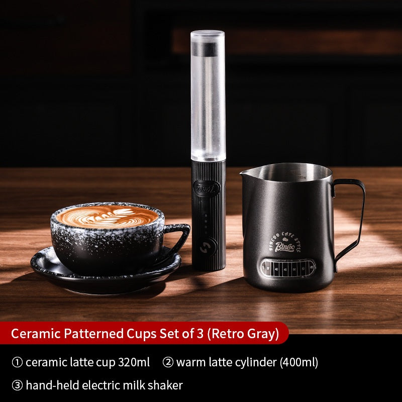 BINCOO Ceramic Cup Coffee Mug Professional Latte Art Cup Embossed Mug Tasting Cup with Milk Frother